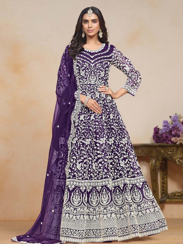 Deep Violet Soft Net Designer Salwar Kameez